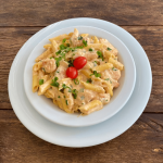 Penne com Iscas de Salmão 